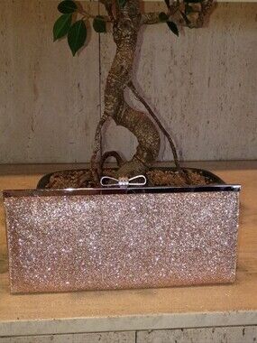 INC International Concepts Rose Gold Glitter Bow Clutch